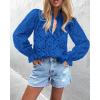 imageBTFBM Women Hollow Out Fall Tops 2025 Lace Eyelet Buttons V Neck Long Sleeve Embroidery Boho Dressy Casual Blouse ShirtsBrilliant Blue
