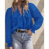 imageBTFBM Women Hollow Out Fall Tops 2025 Lace Eyelet Buttons V Neck Long Sleeve Embroidery Boho Dressy Casual Blouse ShirtsBrilliant Blue