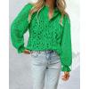 imageBTFBM Women Hollow Out Fall Tops 2025 Lace Eyelet Buttons V Neck Long Sleeve Embroidery Boho Dressy Casual Blouse ShirtsBrilliant Green