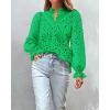imageBTFBM Women Hollow Out Fall Tops 2025 Lace Eyelet Buttons V Neck Long Sleeve Embroidery Boho Dressy Casual Blouse ShirtsBrilliant Green