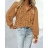 imageBTFBM Women Hollow Out Fall Tops 2025 Lace Eyelet Buttons V Neck Long Sleeve Embroidery Boho Dressy Casual Blouse ShirtsKhaki