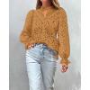 imageBTFBM Women Hollow Out Fall Tops 2025 Lace Eyelet Buttons V Neck Long Sleeve Embroidery Boho Dressy Casual Blouse ShirtsKhaki