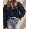 imageBTFBM Women Hollow Out Fall Tops 2025 Lace Eyelet Buttons V Neck Long Sleeve Embroidery Boho Dressy Casual Blouse ShirtsNavy