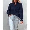 imageBTFBM Women Hollow Out Fall Tops 2025 Lace Eyelet Buttons V Neck Long Sleeve Embroidery Boho Dressy Casual Blouse ShirtsNavy