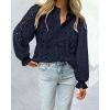 imageBTFBM Women Hollow Out Fall Tops 2025 Lace Eyelet Buttons V Neck Long Sleeve Embroidery Boho Dressy Casual Blouse ShirtsNavy