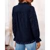 imageBTFBM Women Hollow Out Fall Tops 2025 Lace Eyelet Buttons V Neck Long Sleeve Embroidery Boho Dressy Casual Blouse ShirtsNavy