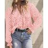 imageBTFBM Women Hollow Out Fall Tops 2025 Lace Eyelet Buttons V Neck Long Sleeve Embroidery Boho Dressy Casual Blouse ShirtsPink