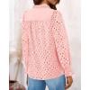 imageBTFBM Women Hollow Out Fall Tops 2025 Lace Eyelet Buttons V Neck Long Sleeve Embroidery Boho Dressy Casual Blouse ShirtsPink