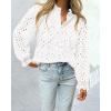 imageBTFBM Women Hollow Out Fall Tops 2025 Lace Eyelet Buttons V Neck Long Sleeve Embroidery Boho Dressy Casual Blouse ShirtsWhite