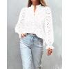 imageBTFBM Women Hollow Out Fall Tops 2025 Lace Eyelet Buttons V Neck Long Sleeve Embroidery Boho Dressy Casual Blouse ShirtsWhite