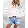 imageBTFBM Women Hollow Out Fall Tops 2025 Lace Eyelet Buttons V Neck Long Sleeve Embroidery Boho Dressy Casual Blouse ShirtsWhite