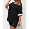 imageBTFBM Womens Oversized T Shirts Dressy Casual Short Sleeve Summer Tops Crew Neck Color Block Blouse Loose Fit Basic TeeBlack