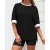 imageBTFBM Womens Oversized T Shirts Dressy Casual Short Sleeve Summer Tops Crew Neck Color Block Blouse Loose Fit Basic TeeBlack