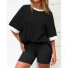 imageBTFBM Womens Oversized T Shirts Dressy Casual Short Sleeve Summer Tops Crew Neck Color Block Blouse Loose Fit Basic TeeBlack