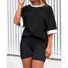 imageBTFBM Womens Oversized T Shirts Dressy Casual Short Sleeve Summer Tops Crew Neck Color Block Blouse Loose Fit Basic TeeBlack