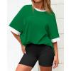 imageBTFBM Womens Oversized T Shirts Dressy Casual Short Sleeve Summer Tops Crew Neck Color Block Blouse Loose Fit Basic TeeGreen