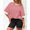 imageBTFBM Womens Oversized T Shirts Dressy Casual Short Sleeve Summer Tops Crew Neck Color Block Blouse Loose Fit Basic TeePink