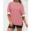 imageBTFBM Womens Oversized T Shirts Dressy Casual Short Sleeve Summer Tops Crew Neck Color Block Blouse Loose Fit Basic TeePink