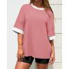 imageBTFBM Womens Oversized T Shirts Dressy Casual Short Sleeve Summer Tops Crew Neck Color Block Blouse Loose Fit Basic TeePink