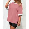imageBTFBM Womens Oversized T Shirts Dressy Casual Short Sleeve Summer Tops Crew Neck Color Block Blouse Loose Fit Basic TeePink
