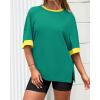 imageBTFBM Womens Oversized T Shirts Dressy Casual Short Sleeve Summer Tops Crew Neck Color Block Blouse Loose Fit Basic TeeTurquoise