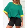 imageBTFBM Womens Oversized T Shirts Dressy Casual Short Sleeve Summer Tops Crew Neck Color Block Blouse Loose Fit Basic TeeTurquoise