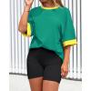 imageBTFBM Womens Oversized T Shirts Dressy Casual Short Sleeve Summer Tops Crew Neck Color Block Blouse Loose Fit Basic TeeTurquoise