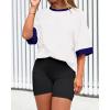 imageBTFBM Womens Oversized T Shirts Dressy Casual Short Sleeve Summer Tops Crew Neck Color Block Blouse Loose Fit Basic TeeWhite