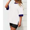 imageBTFBM Womens Oversized T Shirts Dressy Casual Short Sleeve Summer Tops Crew Neck Color Block Blouse Loose Fit Basic TeeWhite