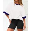 imageBTFBM Womens Oversized T Shirts Dressy Casual Short Sleeve Summer Tops Crew Neck Color Block Blouse Loose Fit Basic TeeWhite