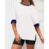 imageBTFBM Womens Oversized T Shirts Dressy Casual Short Sleeve Summer Tops Crew Neck Color Block Blouse Loose Fit Basic TeeWhite