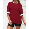 imageBTFBM Womens Oversized T Shirts Dressy Casual Short Sleeve Summer Tops Crew Neck Color Block Blouse Loose Fit Basic TeeWine Red
