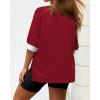 imageBTFBM Womens Oversized T Shirts Dressy Casual Short Sleeve Summer Tops Crew Neck Color Block Blouse Loose Fit Basic TeeWine Red