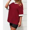 imageBTFBM Womens Oversized T Shirts Dressy Casual Short Sleeve Summer Tops Crew Neck Color Block Blouse Loose Fit Basic TeeWine Red