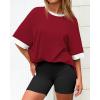 imageBTFBM Womens Oversized T Shirts Dressy Casual Short Sleeve Summer Tops Crew Neck Color Block Blouse Loose Fit Basic TeeWine Red