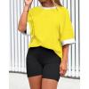 imageBTFBM Womens Oversized T Shirts Dressy Casual Short Sleeve Summer Tops Crew Neck Color Block Blouse Loose Fit Basic TeeYellow