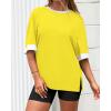 imageBTFBM Womens Oversized T Shirts Dressy Casual Short Sleeve Summer Tops Crew Neck Color Block Blouse Loose Fit Basic TeeYellow