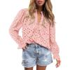 imageBTFBM Women Hollow Out Fall Tops 2025 Lace Eyelet Buttons V Neck Long Sleeve Embroidery Boho Dressy Casual Blouse ShirtsPink