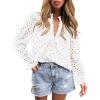 imageBTFBM Women Hollow Out Fall Tops 2025 Lace Eyelet Buttons V Neck Long Sleeve Embroidery Boho Dressy Casual Blouse ShirtsWhite