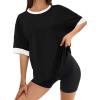imageBTFBM Womens Oversized T Shirts Dressy Casual Short Sleeve Summer Tops Crew Neck Color Block Blouse Loose Fit Basic TeeBlack