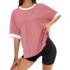 imageBTFBM Womens Oversized T Shirts Dressy Casual Short Sleeve Summer Tops Crew Neck Color Block Blouse Loose Fit Basic TeePink