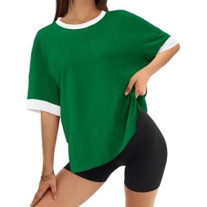 imageBTFBM Womens Oversized T Shirts Dressy Casual Short Sleeve Summer Tops Crew Neck Color Block Blouse Loose Fit Basic TeeGreen