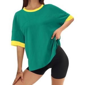 imageBTFBM Womens Oversized T Shirts Dressy Casual Short Sleeve Summer Tops Crew Neck Color Block Blouse Loose Fit Basic TeeTurquoise
