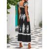 imageBTFBM Summer Dresses for Women 2025 Floral Smocked Boho Sleeveless Square Neck A Line Casual Beach Maxi Dress PocketsBlack White Flower