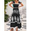 imageBTFBM Summer Dresses for Women 2025 Floral Smocked Boho Sleeveless Square Neck A Line Casual Beach Maxi Dress PocketsBlack White Flower