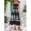 imageBTFBM Summer Dresses for Women 2025 Floral Smocked Boho Sleeveless Square Neck A Line Casual Beach Maxi Dress PocketsBlack White Flower
