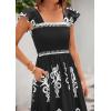 imageBTFBM Summer Dresses for Women 2025 Floral Smocked Boho Sleeveless Square Neck A Line Casual Beach Maxi Dress PocketsBlack White Flower