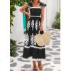 imageBTFBM Summer Dresses for Women 2025 Floral Smocked Boho Sleeveless Square Neck A Line Casual Beach Maxi Dress PocketsBlack White Flower