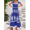 imageBTFBM Summer Dresses for Women 2025 Floral Smocked Boho Sleeveless Square Neck A Line Casual Beach Maxi Dress PocketsBlue Flower