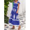 imageBTFBM Summer Dresses for Women 2025 Floral Smocked Boho Sleeveless Square Neck A Line Casual Beach Maxi Dress PocketsBlue Flower
